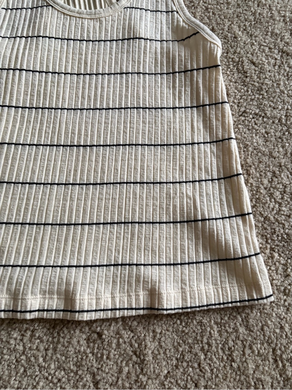 VINCE Striped Racerback Tank Top Cream Black Ribbed Stretch Minimalist small - Picture 4 of 10